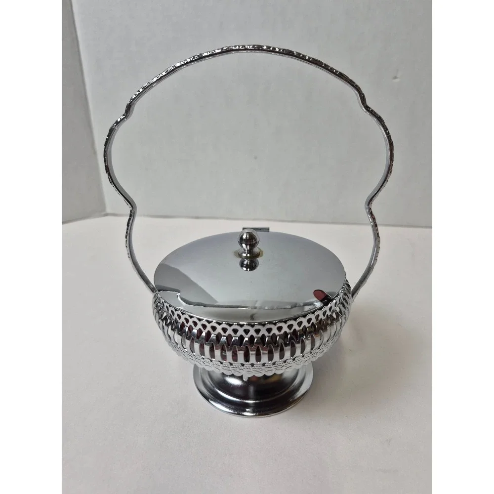 Vintage Amethyst‎ Purple Glass Jam Jar with Silver Tone Metal Caddy and Handle